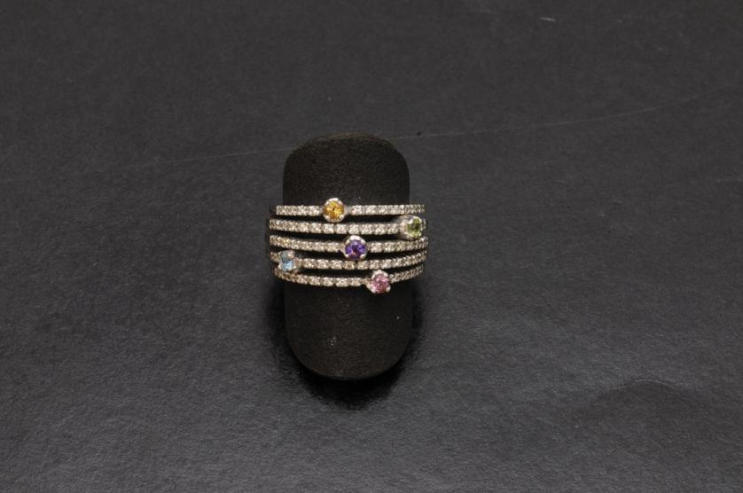 Diamond and multicolored stones ring