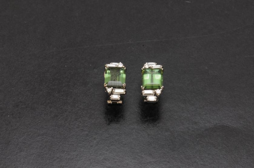 Green tourmaline and diamond earrings