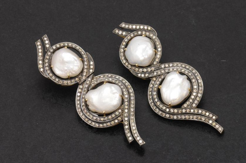 Pendientes de plata con perlas y diamantes