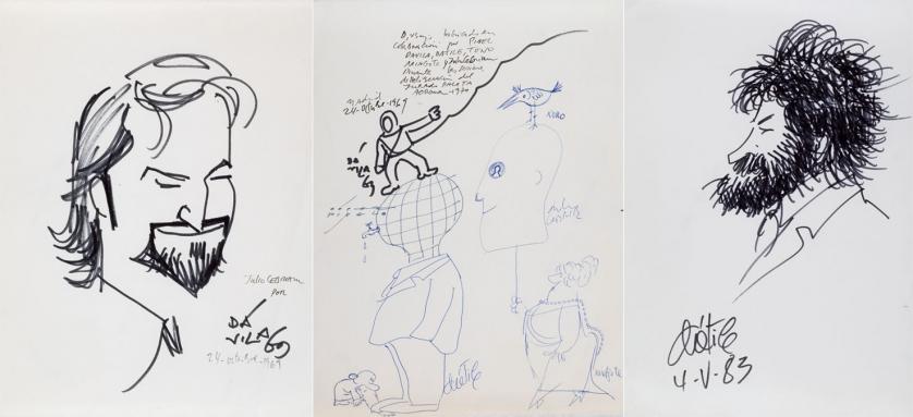 Various artists. A drawing and six caricatures