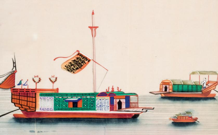 Ancient chinese school. River boats