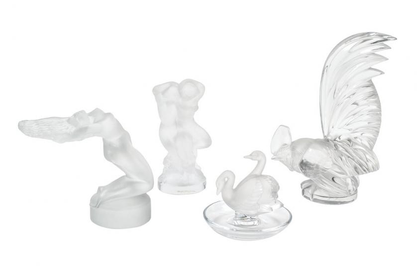 Four Lalique glass figures