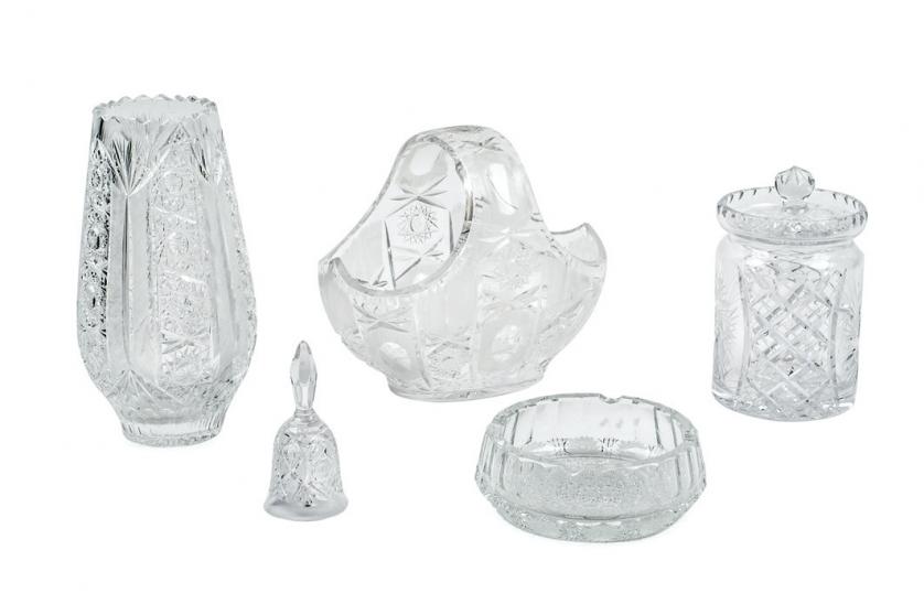 A set of 5 bohemian glass pieces