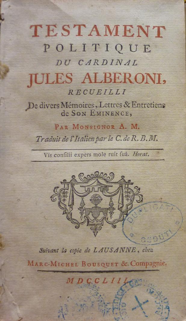 Testament politique du cardinal Jules Alberoni