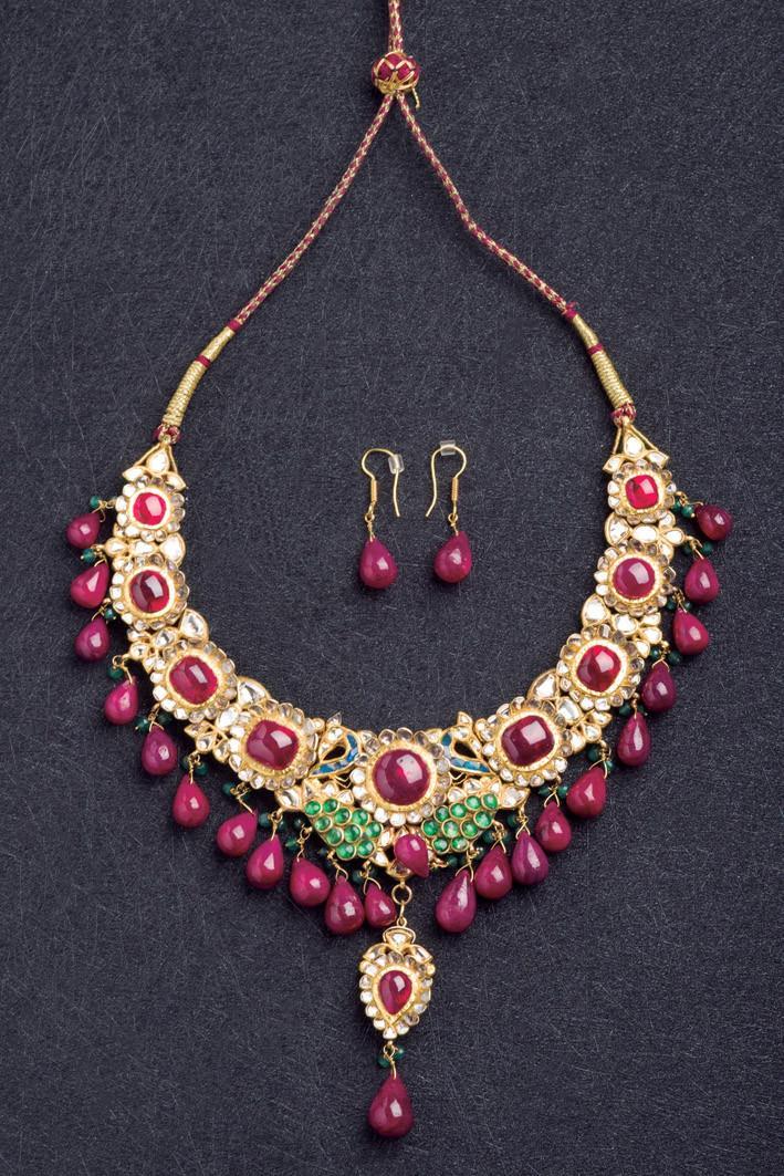 Indian necklace with enamel, ruby, diamonds, etc.
