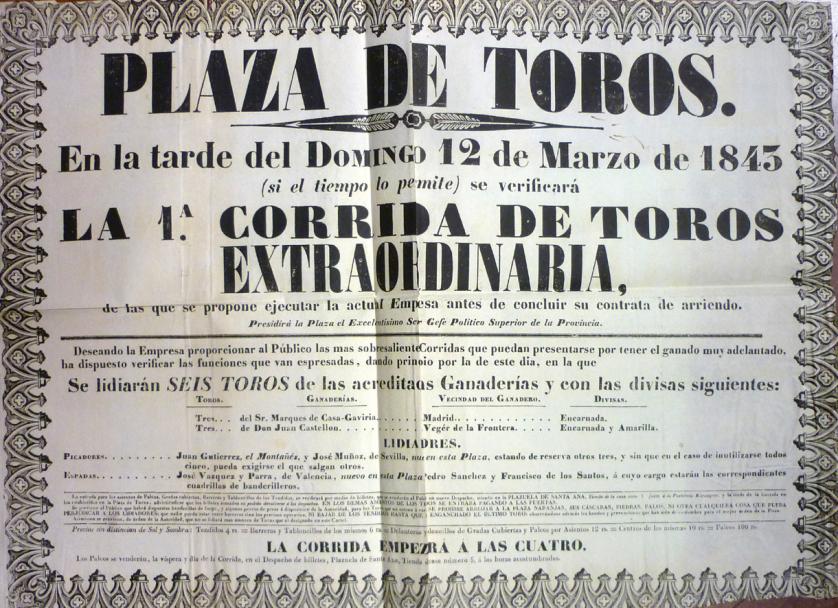 Cartel de toros isabelino. 1843