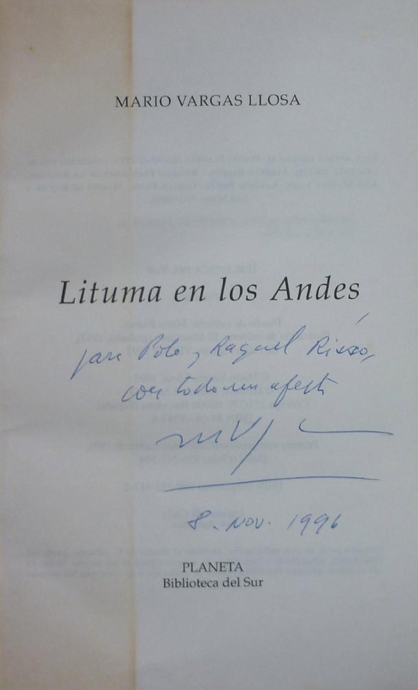 Vargas Llosa. Lituma en los Andes (dedicado)
