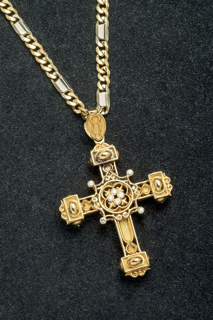Diamond cross pendant with gold chain
