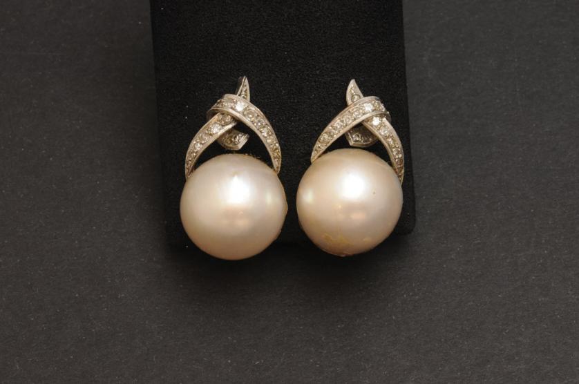 Diamond and mabe pearl earrings