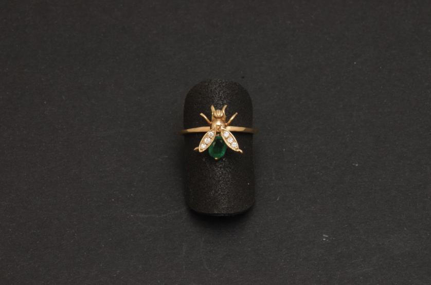 Emerald and diamond bee ring