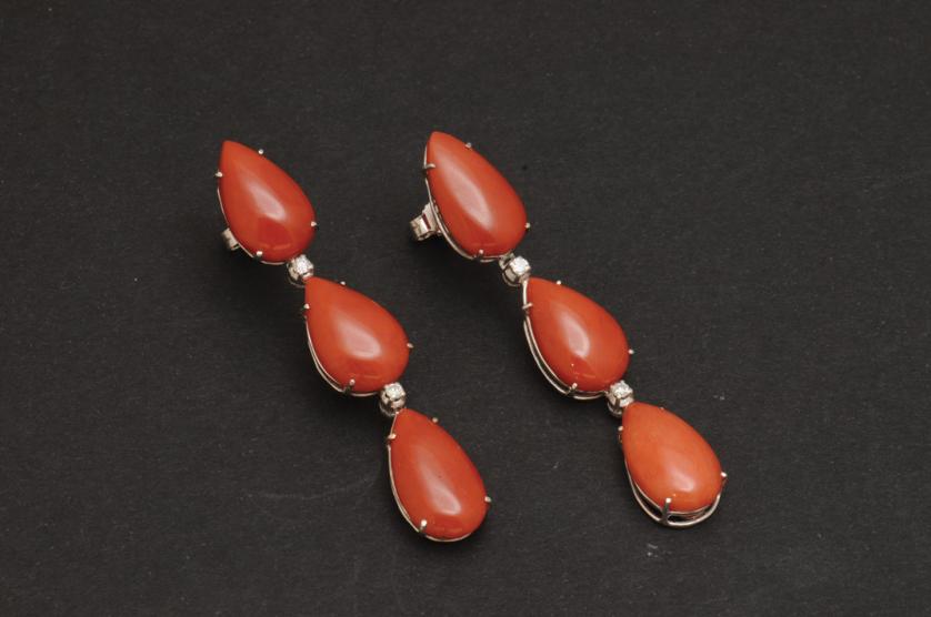 Coral and diamond earrings
