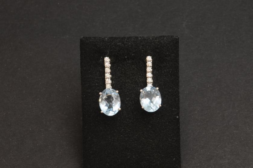 Diamond and blue topaz earrings