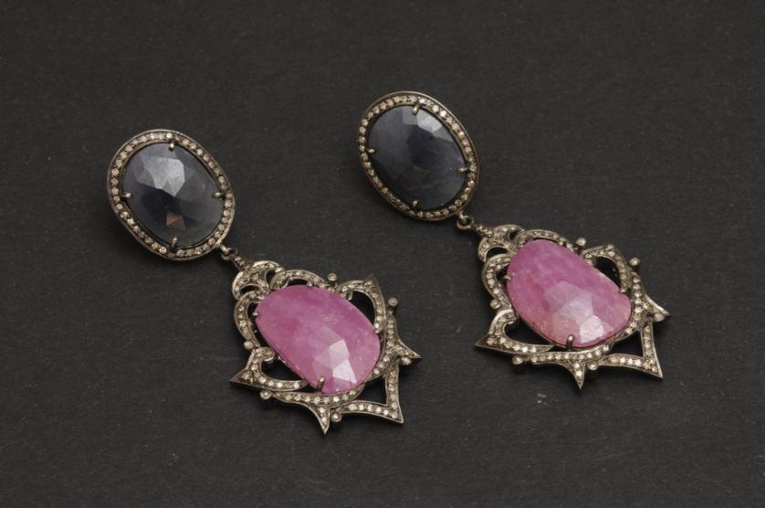 Ruby and sapphire diamond earrings