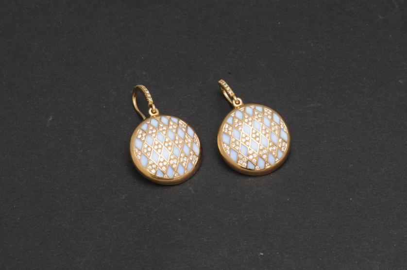 Diamond and enamel pink gold earrings