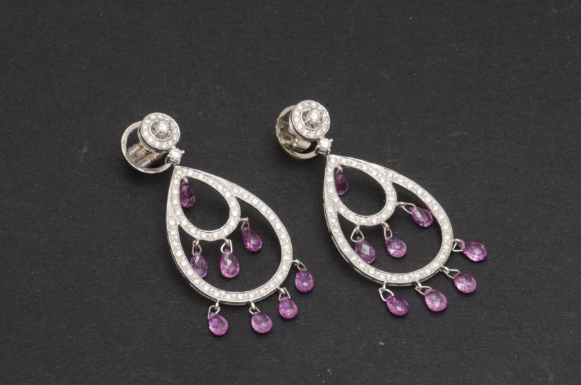 Pink Sapphire and diamond earrings