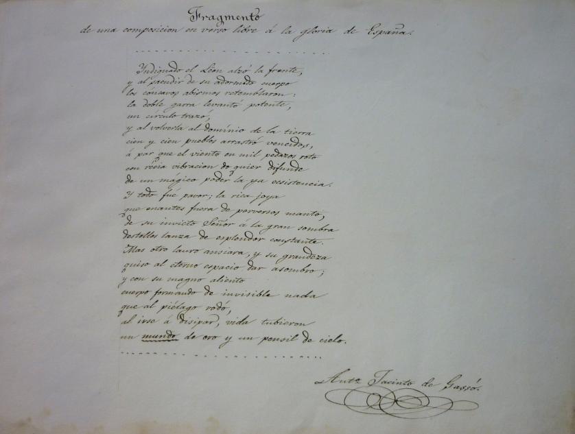 Antonio Jacinto de Gassó. Manuscrito