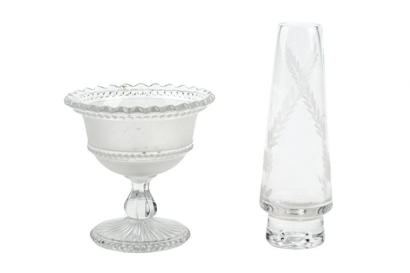 Two engraved glass vases