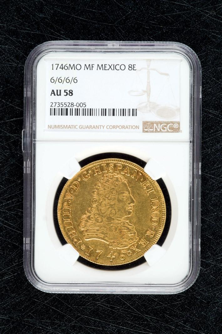 Ocho escudos Felipe V 1746 Mexico Nueva