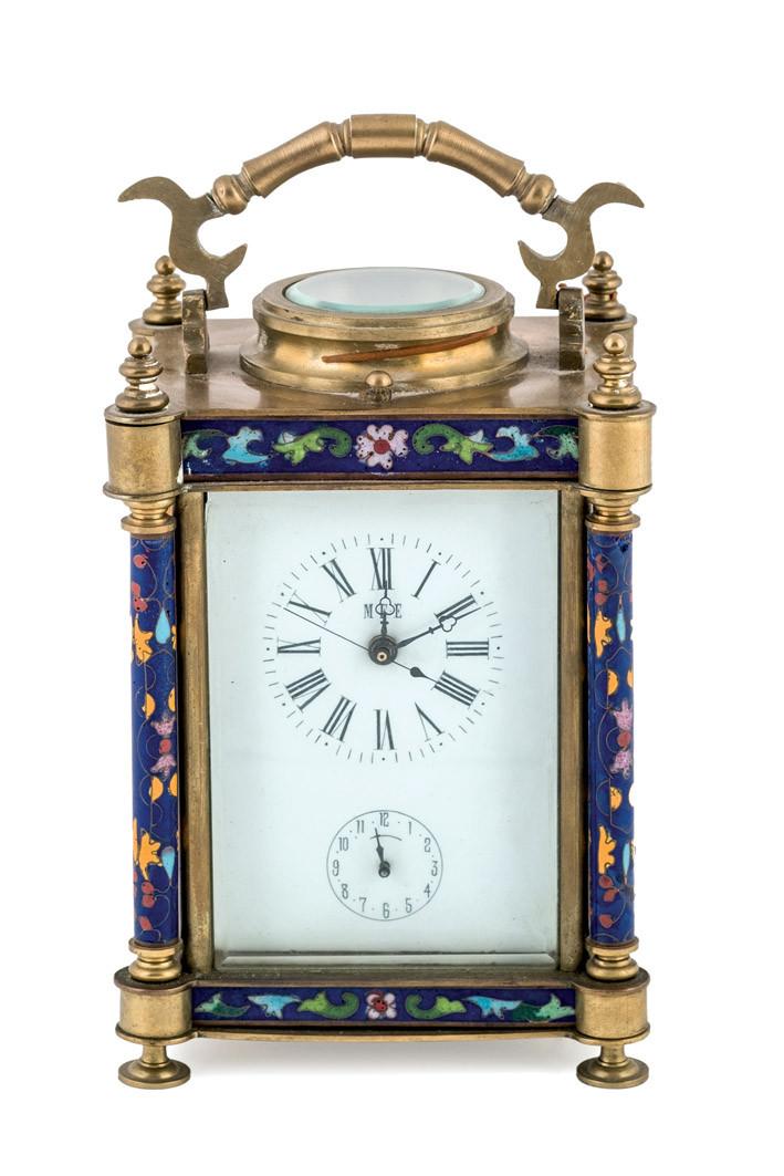 Reloj de viaje de bronce con esmaltes