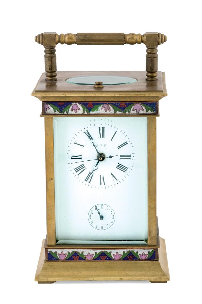 Golden bronze and enamel travel clock