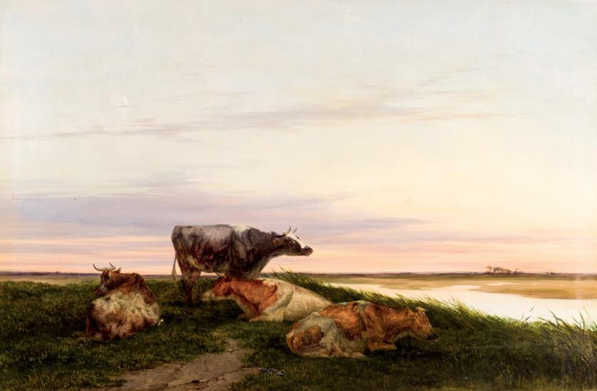 19th C. English School. Cows near the river