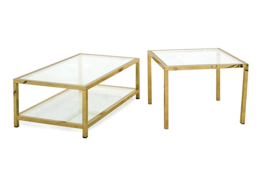 Cuatro mesas en metal dorado