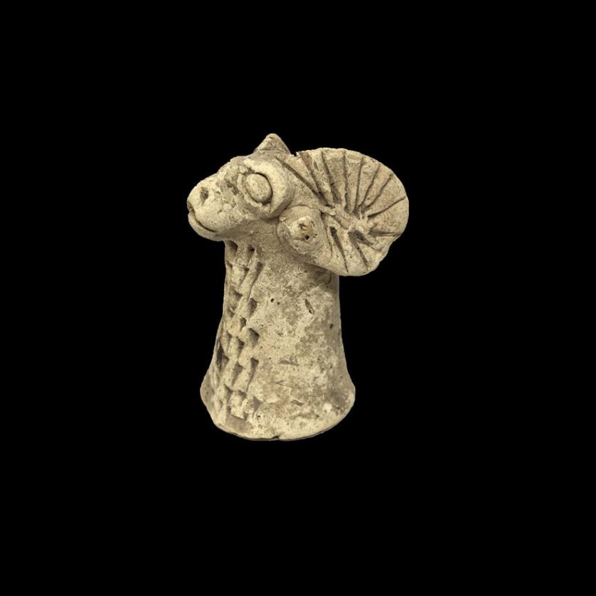 Animal head Babylonian clay sculpture