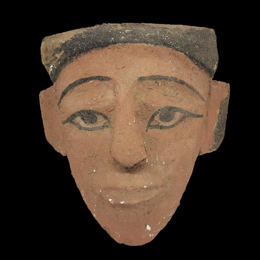 Máscara de sarcófago egipcia de madera, 664-323 C