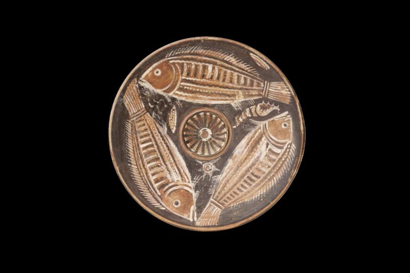 Greek polychrome terracotta dish decorated
