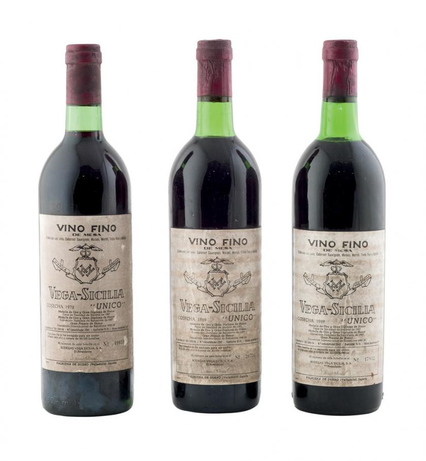 Three bottles Vega Sicilia Unique 1969 and 1972