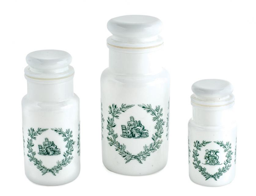 Three pharmacy jars in opaline