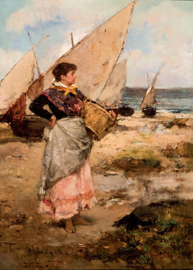Francisco Miralles. Fisherwoman on the beach