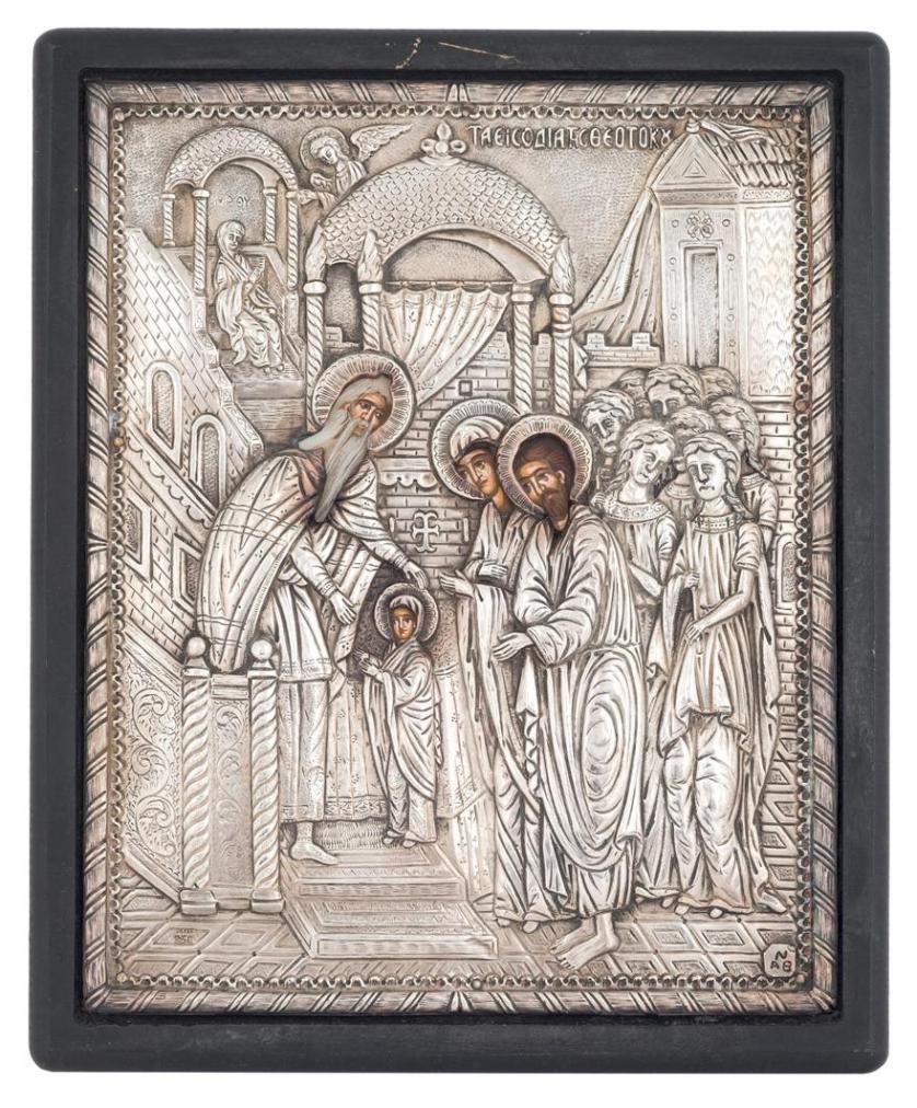 Greek icon. Silver and wood. 20th century