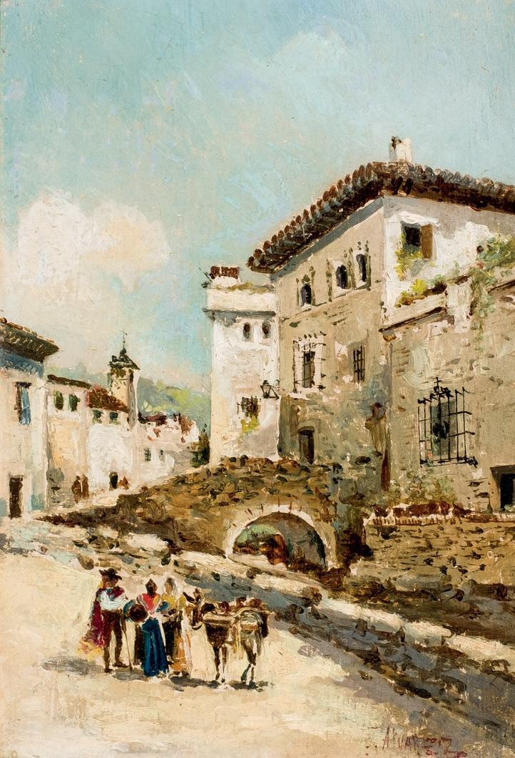 Emilio Alvarez Moya. Peasants at the river shore