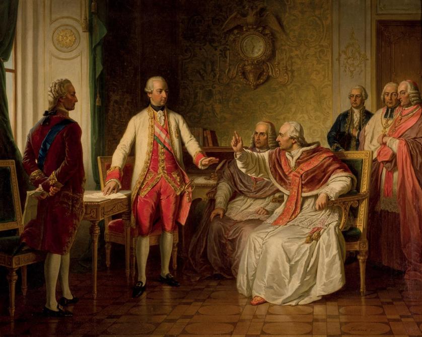 Franz Schams. José II y Pío VI discutiendo