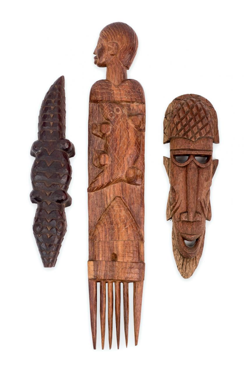 Tres piezas africanas de madera. Guinea S. XX