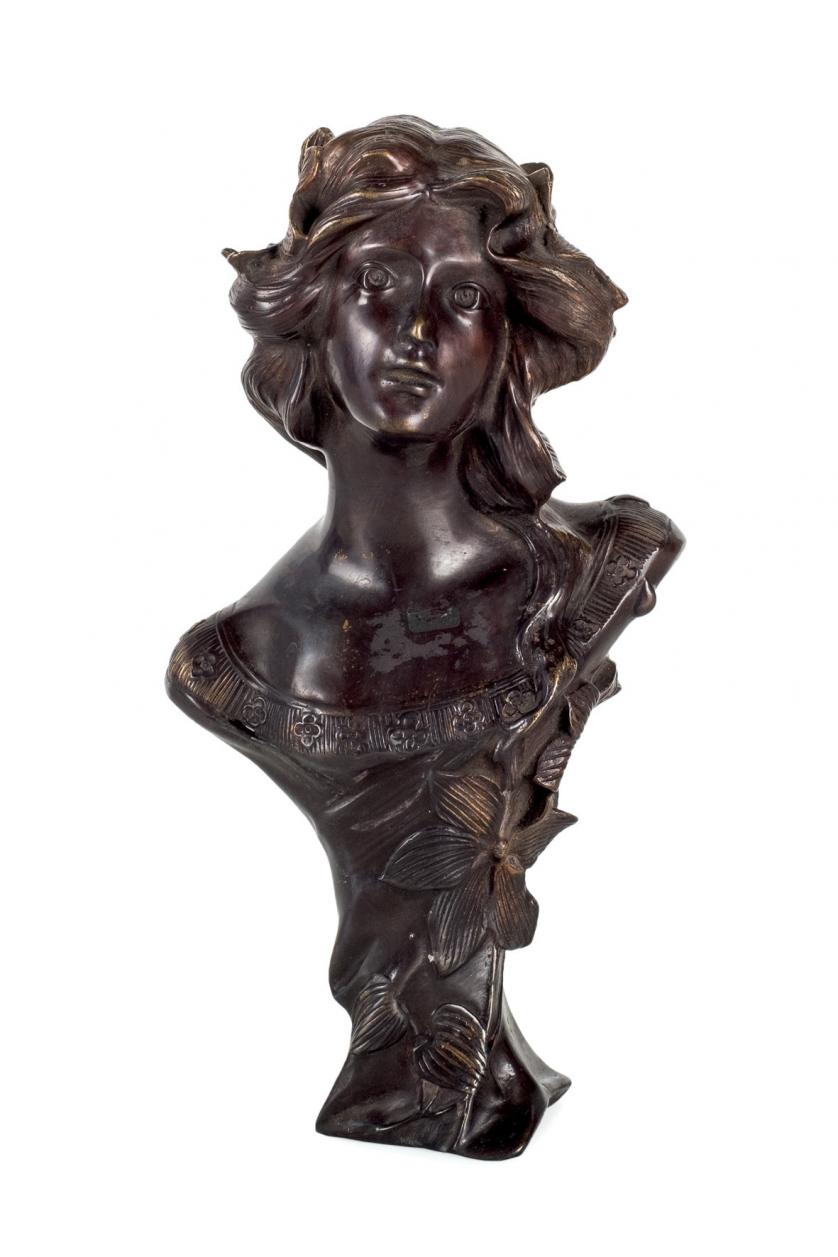 Female Art Nouveau bronze bust. 20th C.