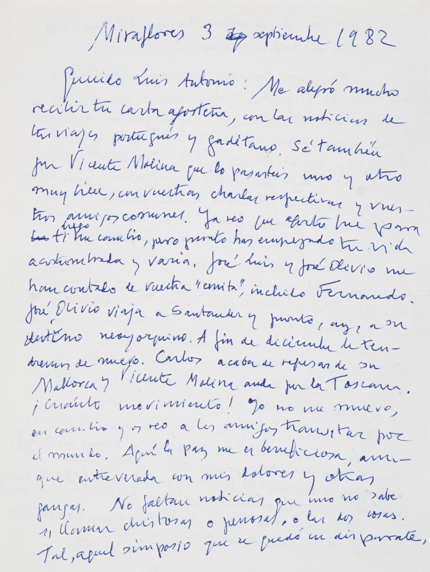 Vicente Aleixandre. Carta manuscrita