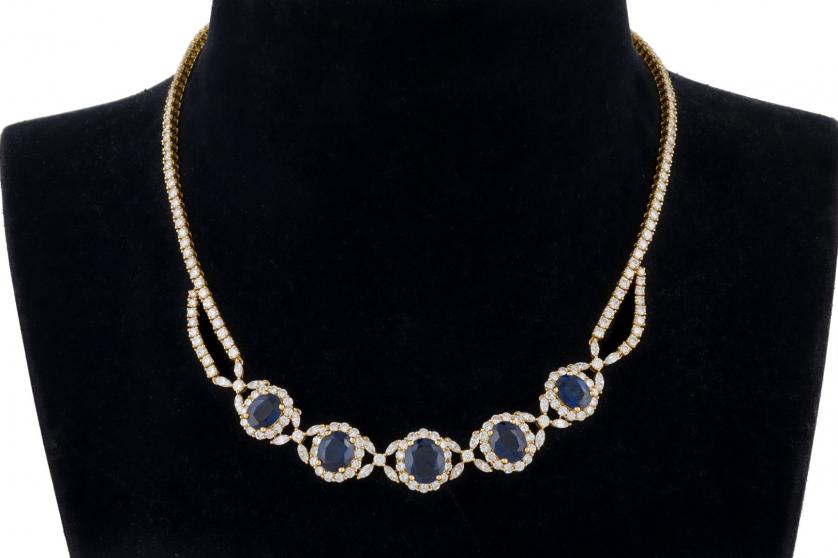Siam sapphires and diamond necklace