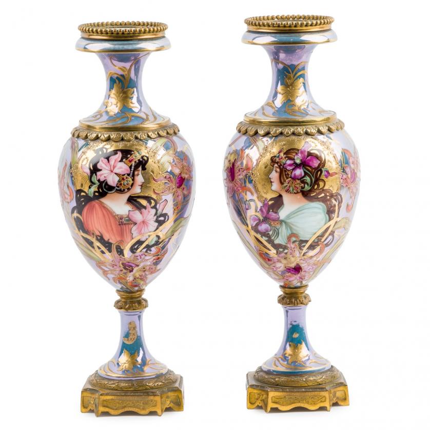 A pair of French Art Nouveau Sèvres vases
