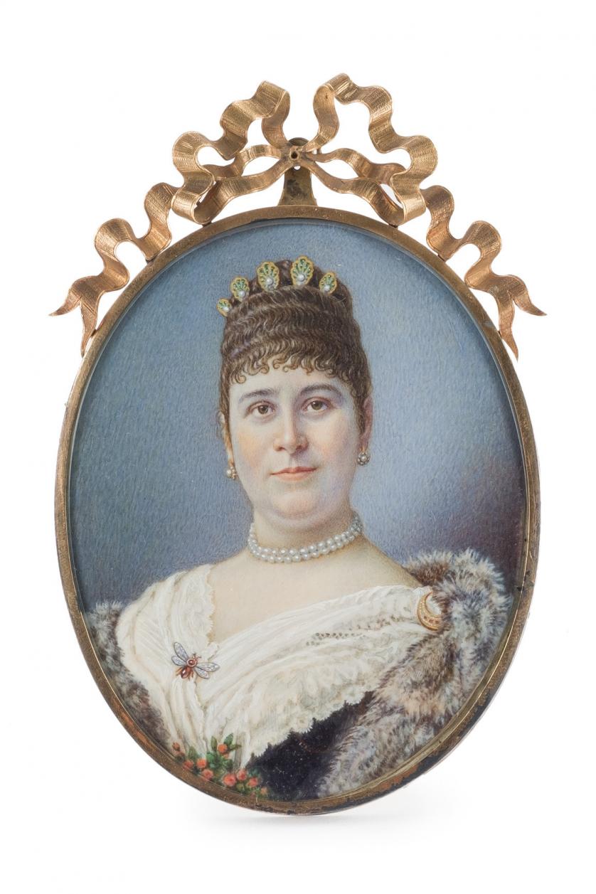 Margherita of Savoy miniature portrait. 19th c.