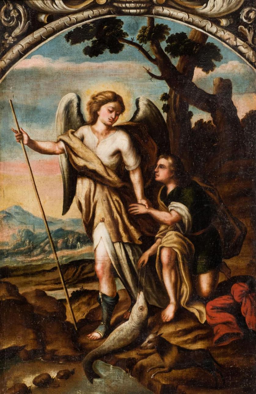 Spanish School 17th C. Tobias and the angel